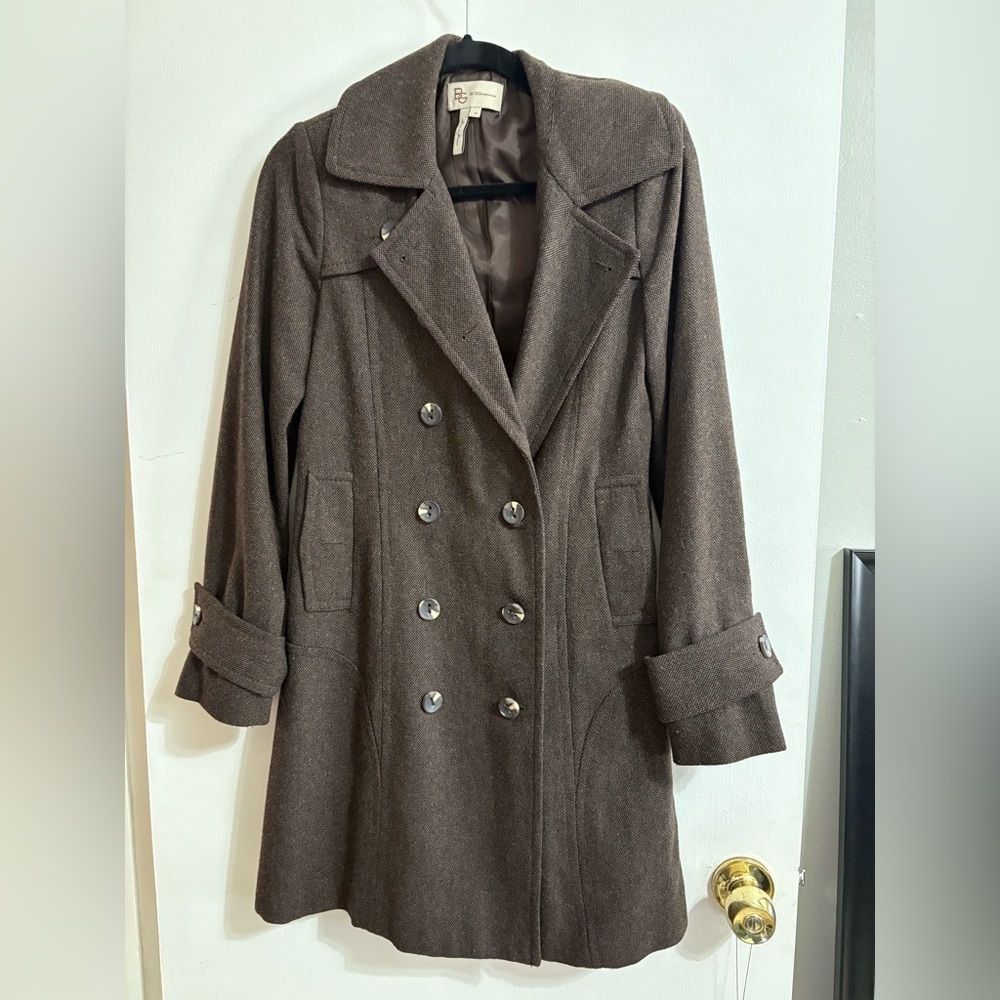 BCBG Brown Long Pea Coat